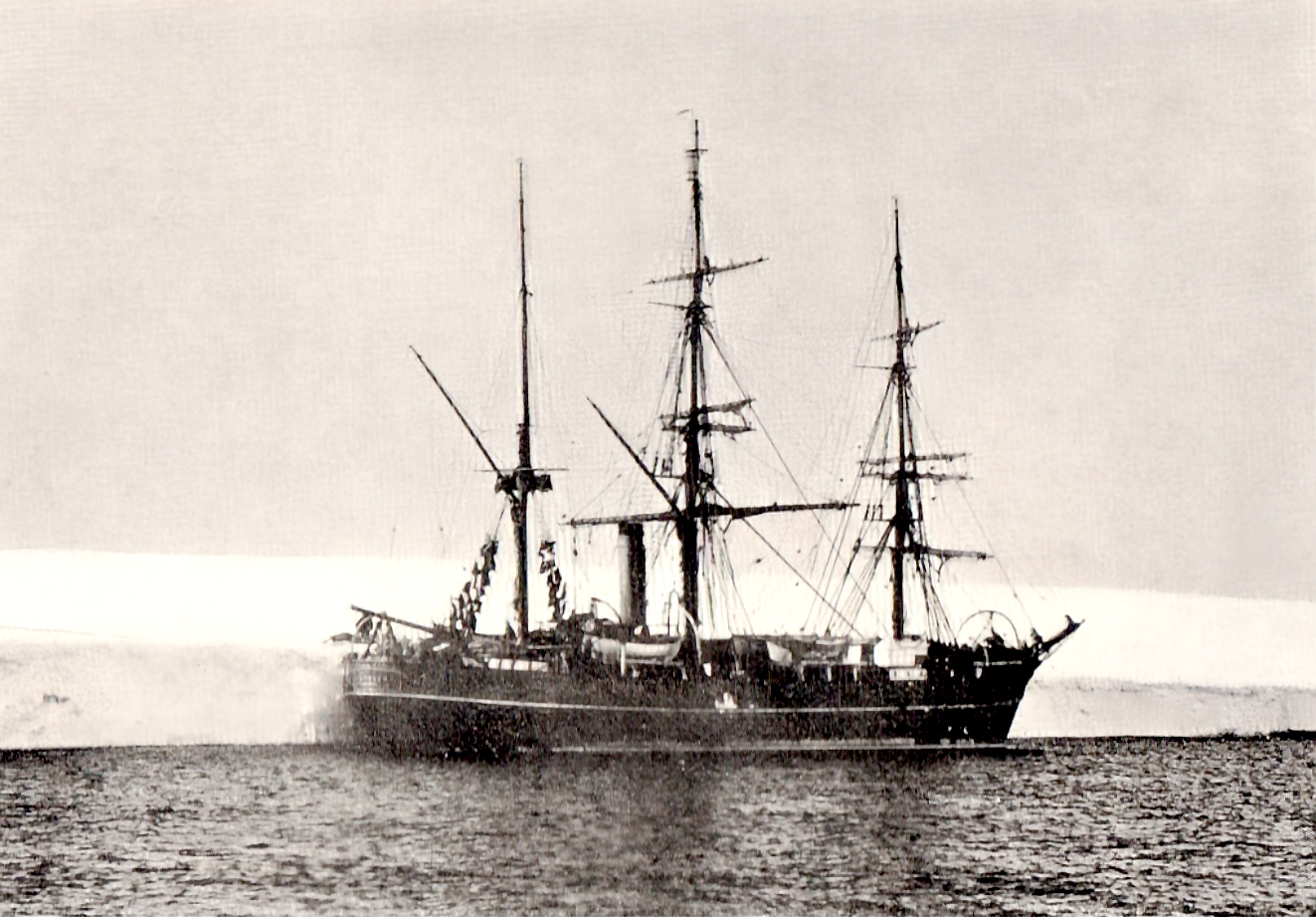 Discovery moored by the Barrier ice shelf